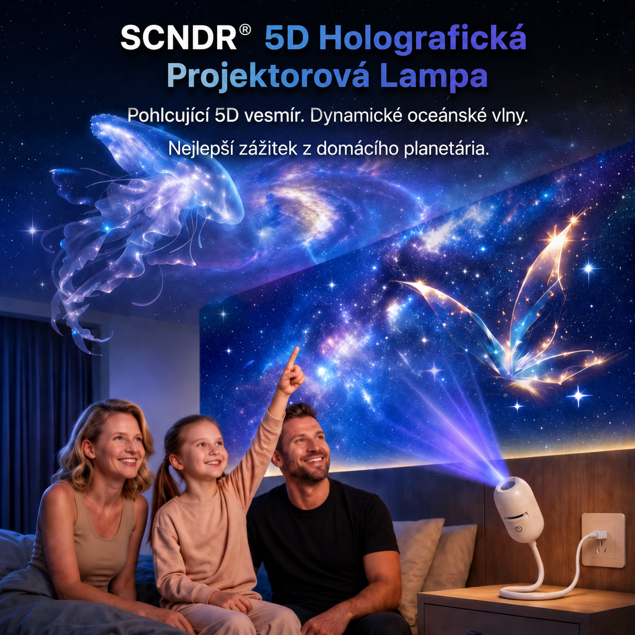 Poslední den akce! 🌌 SCNDR® Noční projektor – Chytrý holografický projektor hvězd 💎