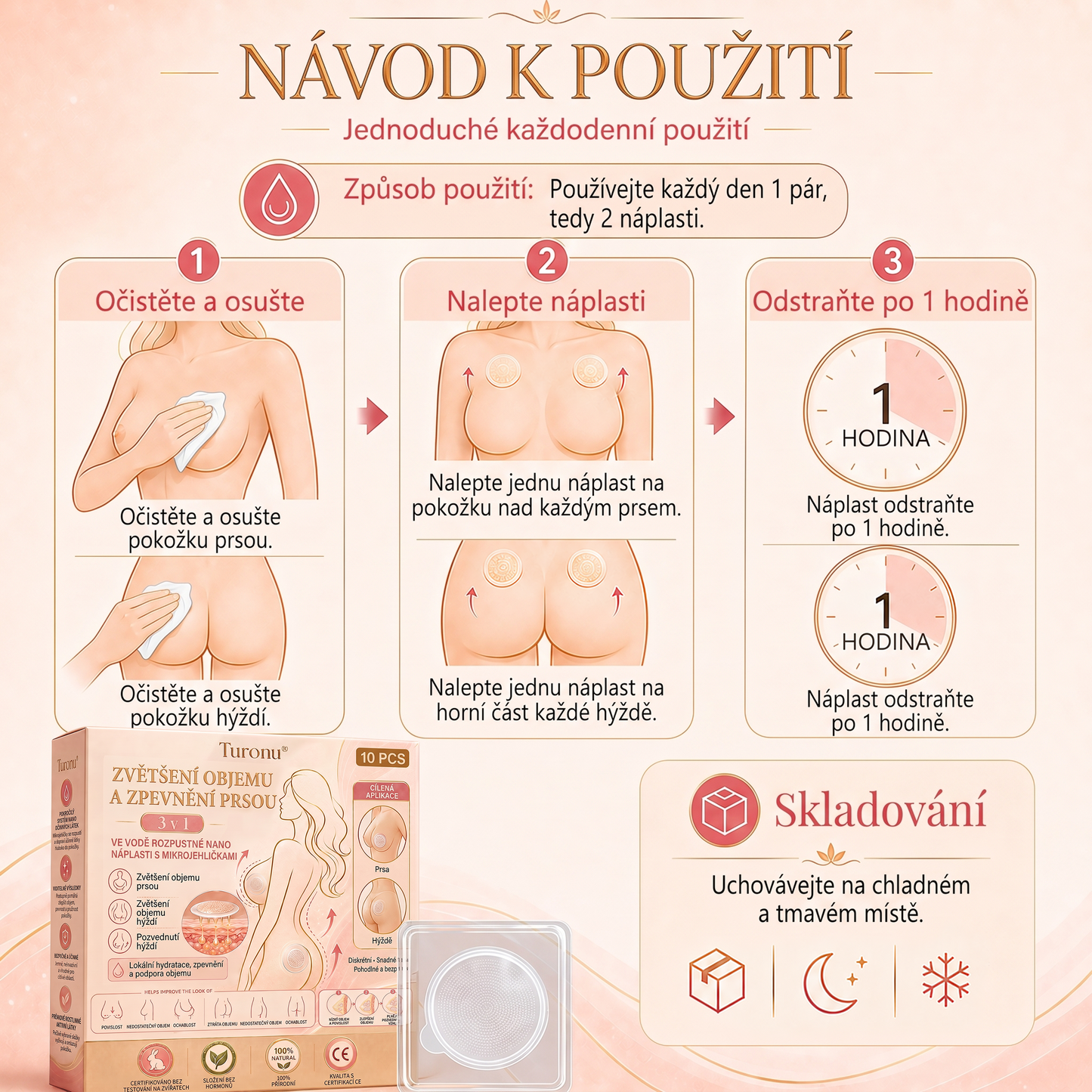 Turonu® Pokročilá nano-mikrojehličková náplast pro cílené zvětšení prsou 🥇